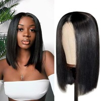Perruques Bob Lace Front HD Transparentes Sans Colle, Cheveux Indiens Raides Remy, Haute Densité, Doux et Brillants, 100% Cheveux Humains Vierges