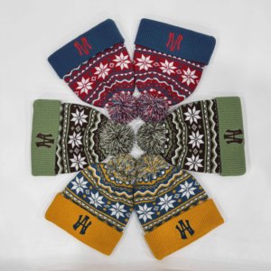 Classic Fair Isle Jacquard <strong>Beanie</strong> <strong>Pom</strong> Color Block Custom Knitted Hat With <strong>Pom</strong> <strong>Pom</strong> And 3D Embroidery Logo - Product Image 1