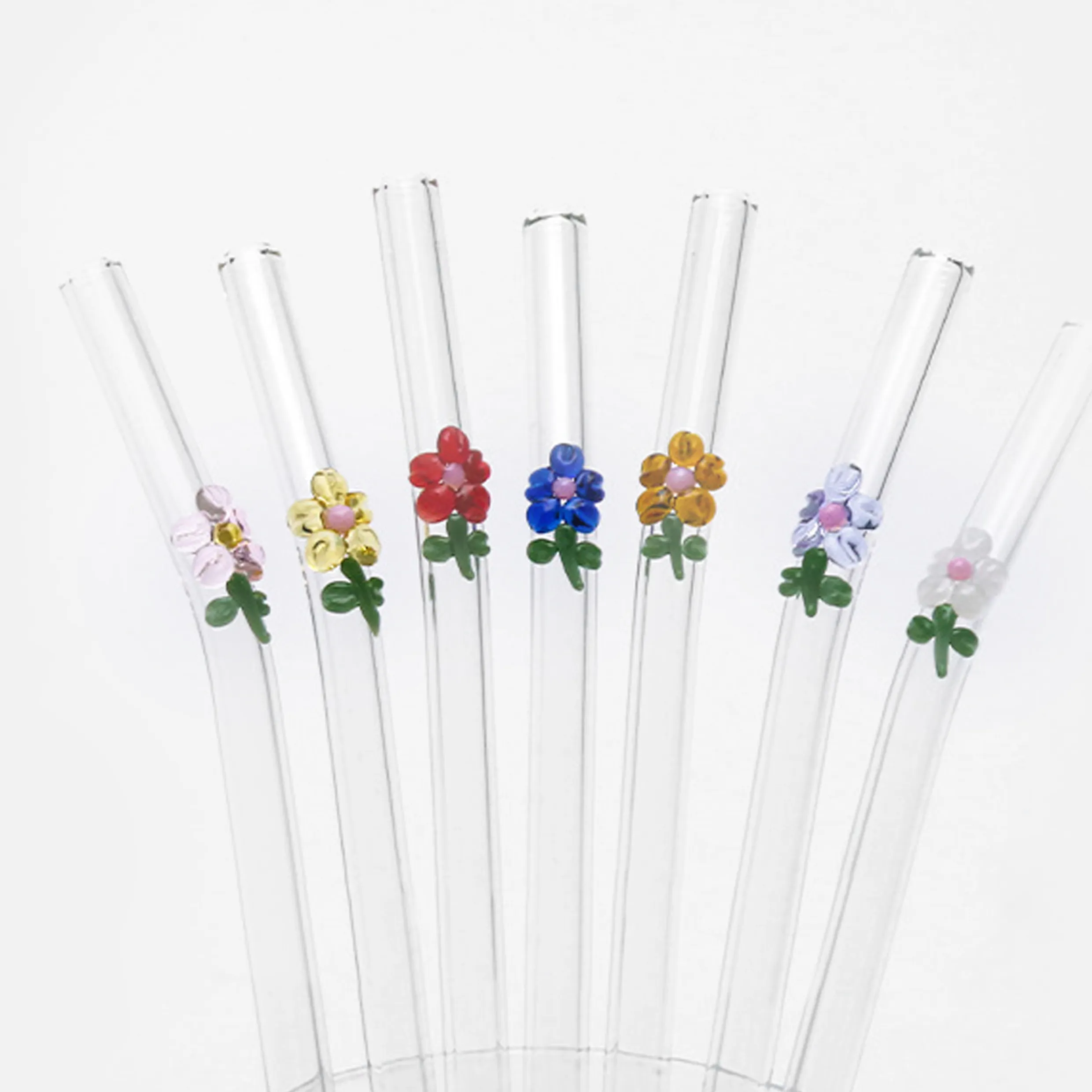 Hoch-Borosilikat-Glas Strohhalm 16 Unzen Trinkgläser Trinkglas Strohhalm mit Blumen Schmetterlinge Tiere