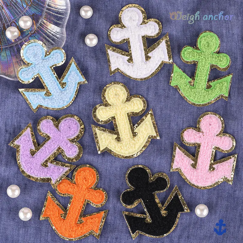 Garment Accessories Golden Edge Anchor Patches Sequin Embroidery Patches For Clothing Bags Hats