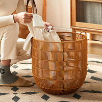 Panier à linge imperméable en bambou tressé style rotin, minimaliste nordique, avec poignées, pour salles de bain domestiques