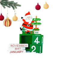 Ornement de table de Noël, décoration de bureau, bloc rustique avec affichage de la date, gnome, arbre de Noël, calendrier de compte à rebours de Noël en bois