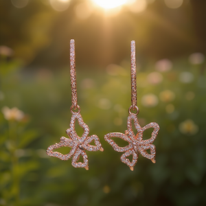 Boucles d'oreilles pendantes en forme de fleur en or rose E524, avec strass en cristal, bijoux de fête pour femmes, Style romantique - Product Image 2