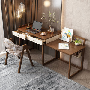Escritorio de computadora moderno en forma de L de SENYU, de madera, con cajones y estantería para estación de trabajo en el hogar/oficina. - Product Image 1