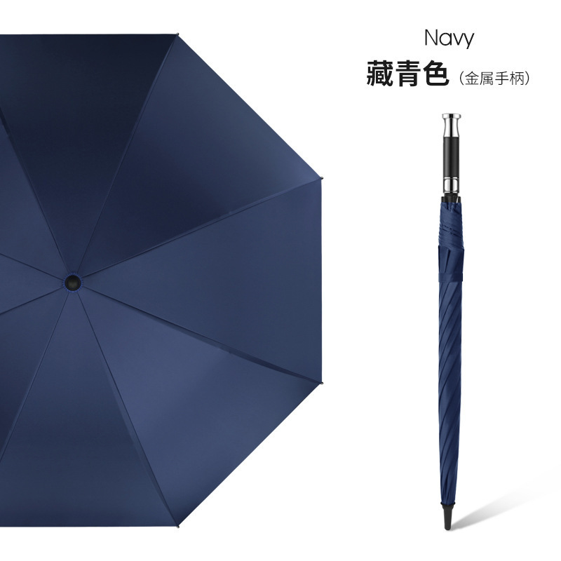 Parapluie long à huit os à manche droit, revêtement noir, bleu marine