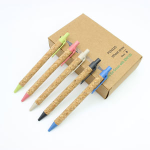 Ensemble de stylos à bille rétractables en paille de blé biodégradable, respectueux de l'environnement, avec emballage personnalisé - Product Image 1