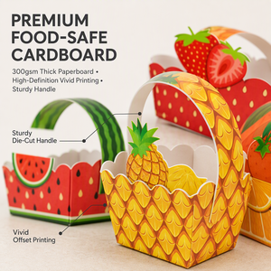 Custom Fruit Theme Paper Candy Treat Basket <b>Box</b> with Handle Kids Birthday <b>Party</b> Favor Gift Packaging Cardboard Snack Container - Product Image 6