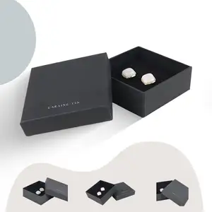 Özel lüks Logo küçük karton ambalaj takı kağıt ambalaj hediye kutu seti ile sünger kapak ve taban mücevher kutusu şerit
