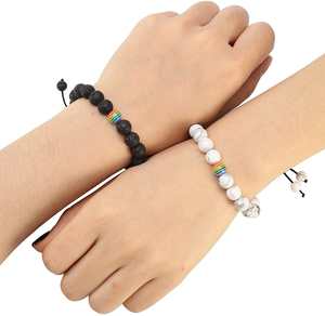 Bracelet en perles arc-en-ciel LGBT pour hommes et femmes, bijoux ajustables en corde tressée pour couples - Product Image 1