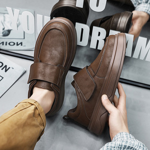 Chaussures bateau rétro en cuir à bout rond, semelle extérieure en caoutchouc, semelle intermédiaire en EVA, amorties, toutes saisons, chaussures décontractées de travail pour hommes - Product Image 4