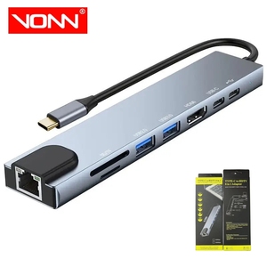 Vonn 8-trong 1 loại C Multiport HUB Adapter với HDMI PD sạc <span class=keywords><strong>USB</strong></span> TYPE-C <span class=keywords><strong>SD</strong></span> TF Đầu Đọc Thẻ RJ45 - Product Image 1