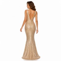Robe longue sirène pour femme, 280 GSM, entièrement à sequins, col en V profond, style glamour tapis rouge, personnalisable OEM, vente en gros