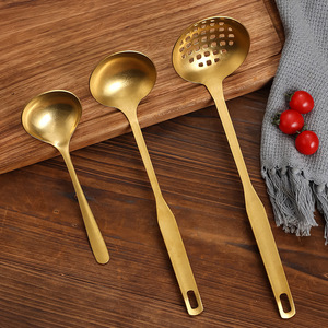 Retro Gold Stainless Steel Soup Ladle Set 5Pc Strainer Spoon Commercial Kitchen Cooking Tool - Product Image 2