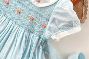 27832311 여름 훈제 아기 드레스 여자 원피스 꽃 인쇄 손 만든 흡연 도매 대량