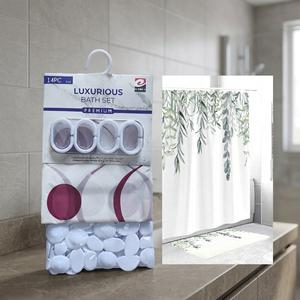 Erpsl Plastic Square Shower Curtain and Floor Mat Set 71x71 in Mixed Colors Modern Two-Piece Premium Bath Set - Product Image 4