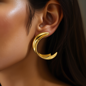 Orecchini a polsino placcati oro E3358 a forma di luna, gioielli unisex di tendenza in lega di zinco - Product Image 2