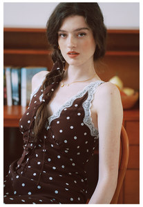 Robe sans manches personnalisable, style français rétro, taille empire, dentelle, couleur curry mûrier, motif à pois ondulés, luxe léger, haut de gamme A30 - Product Image 4