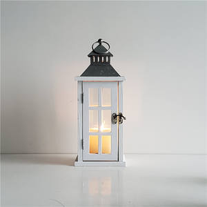 Alibaba חתונה מכר מותאם אישית עיצוב הבית עץ לבן נר פנס עם מגולוון למעלה - Product Image 4