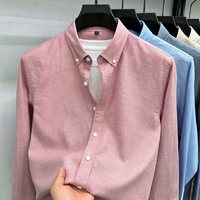 Kemeja Pria Berkualitas Tinggi Campuran Lyocell Linen Katun Lembut Bernapas Warna Solid Lengan Panjang Kasual Bisnis