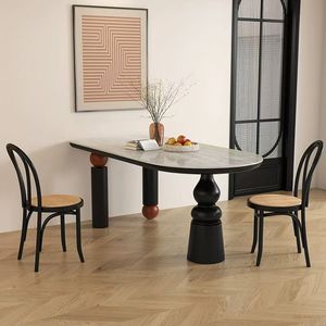 โต๊ะรับประทานอาหารไม้เนื้อแข็งทรงวงรี ดีไซน์ทันสมัยเรียบง่าย แข็งแรงทนทานสำหรับห้องรับประทานอาหาร - Product Image 1