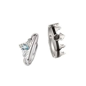Ensembles de bagues de mariage pour couple en gros, tendance, personnalisées, ouvertes et ajustables, style couronne Roi Reine - Product Image 1