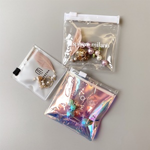Pochette zippée en plastique transparent avec logo imprimé personnalisé, sacs à bijoux zippés holographiques givrés - Product Image 1
