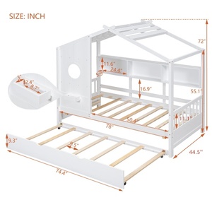 Modern Wooden Full Size <b>House</b> <b>Bed</b> With Trundle, Modern Design for Kids with Storage Shlef, White - Product Image 3