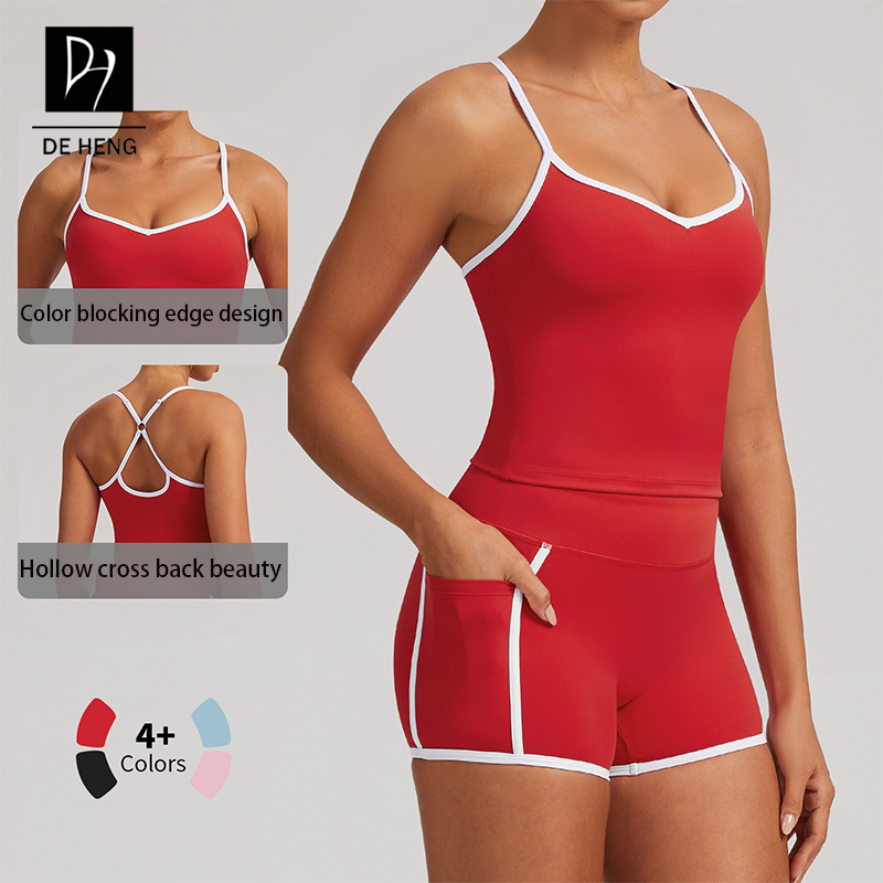 Backless Contrasting Color Adjustable Cross Back Quick-Dry Custom Sports Yoga Fitness High Quality Gym Workout Top for Women