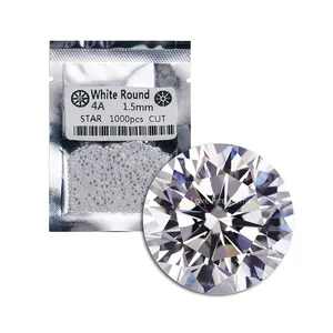 4A grade 1000pcs/pack 0.8mm-3.0mm cz stones round star cut white color cubic zirconia