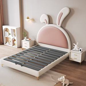 可爱兔耳软垫儿童床 皮革卡通儿童床 女孩卧室家具 - Product Image 4