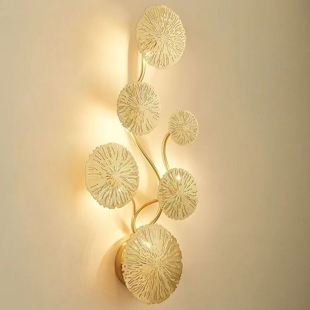 JYLIGHTING Postmodern Golden Lotus Leaf Bedroom Living Room Porch Aisle Creative Wall Light Luxury Background Wall Lamp