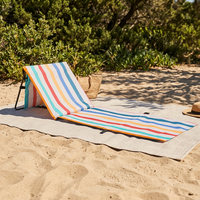Tapis de pique-nique légers et pliables à rayures bleues, chaises longues de plage avec dossier, sangle de transport et poche