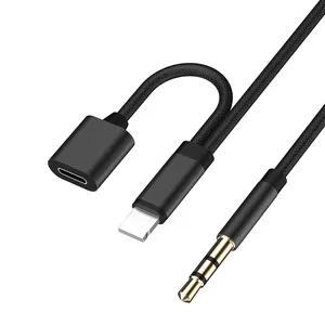 1m coiled 2 in 1 lade adapter 3,5mm auto audio aux kabel für iphone