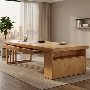 Brown Solid Wood Rectangular Executive <b>Office</b> <b>Desk</b> <b>with</b> 6 Drawers for Home Study - Product Image 2