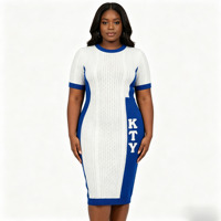 Robe moulante grande taille personnalisée avec logo brodé, blocs de couleur latéraux, tricot torsadé, col rond côtelé pour femme