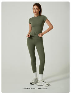 Color sólido de cintura alta Legging Gym Yoga Set Fitness Suit <span class=keywords><strong>Camisa</strong></span> corta Athletic Mujeres <span class=keywords><strong>Traje</strong></span> de 2 piezas - Product Image 2