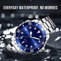 Jam Tangan Pria Quartz Dial Hijau Laris Manis 40mm Casing Akrilik Tali Baja Tahan Karat Jam Tangan Jarum untuk Penggunaan Sehari-hari Kasual & Bisnis