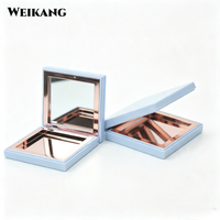 Palet Kosmetik Kosong Morandi Matte Biru Muda Anti Sidik Jari dengan Cermin HD Terintegrasi Bingkai Rose Gold untuk Eyeshadow