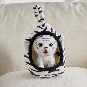 新款仿真动物幼崽小屋桌面装饰品老虎长颈鹿毛绒玩具宠物屋 - Product Image 3