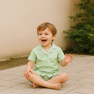 ホンボ 2ピース 100%綿生地パジャマ 幼児用パジャマ カスタムロゴ 子供用夏用半袖ショートパンツ キッズサテンパジャマ - Product Image 5