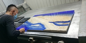 Mesa de Centro Hecha a Mano por un Artista, de Mármol Travertino Azul Océano <span class=keywords><strong>Laguna</strong></span> que se Fusiona con Resina - Product Image 5