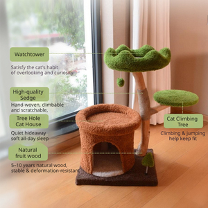 ต้นไม้แมวไม้เนื้อแข็ง เสาซิซอล ที่นอนแมว ขนาดเล็ก ประหยัดพื้นที่ ทำจากไม้ผลไม้ธรรมชาติ โครงปีนป่ายแมวขนาดใหญ่ - Product Image 2