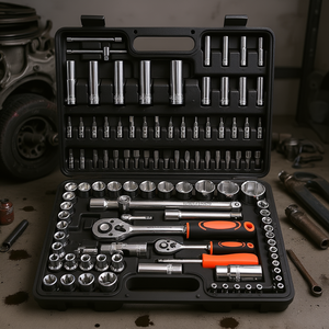 Jeu de douilles métriques à cliquet 1/4 1/2 pouce, 108 pièces, kit d'outils de réparation automobile, chromé, qualité industrielle - Product Image 2