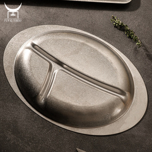 Plateau à aliments et vaisselle d'extérieur, <span class=keywords><strong>assiette</strong></span> en acier inoxydable, style rétro, japonais, coréen ancien gris <span class=keywords><strong>assiette</strong></span> de collation, <span class=keywords><strong>dessert</strong></span> gâteau plateau à aliments et vaisselle pour le plein air - Product Image 3