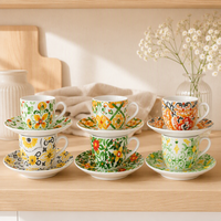 Mug à café en céramique vintage peint à la main avec motifs floraux colorés, 200 ml, passe au lave-vaisselle, logo personnalisé, cadeau pour la maison, vente en gros