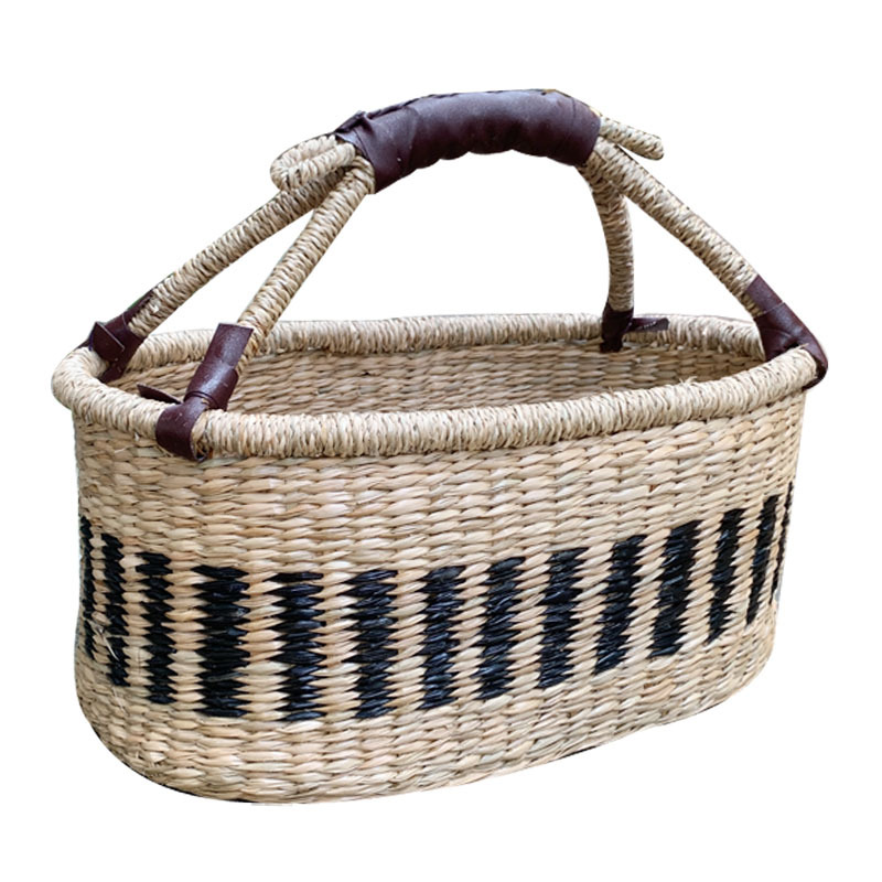 Panier En Osier Africain Tressé – 36x35x19 Cm, Pour Marché, Pique-nique, Rangement Fruits/légumes