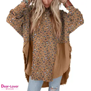 Dear-Lover Fashionable Elegant Crinkle Splicing Raw Hem High Low Oversized Long Sleeve Blouse Women Tops