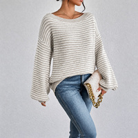 Nueva Moda al por Mayor: Suéter de Punto con Cuello Barco y Bloques de Color a Rayas para Mujer, Top Casual de Primavera-Otoño para Comercio Internacional