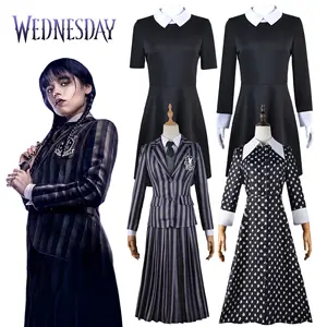 New Design Gothi Female Vestidos Halloween Arnival Suit Role Play Adults Black Shirt Kids Cosplay Dress Wednesday Addams Costume
