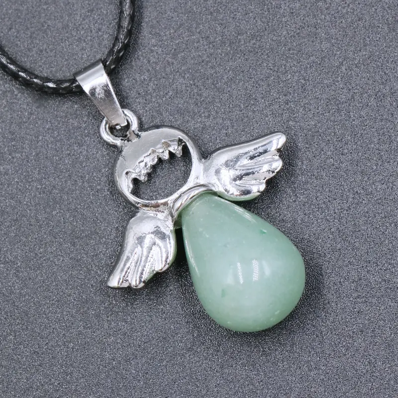Wholesale Natural Healing Crystal Stone Angel Pendant Necklace